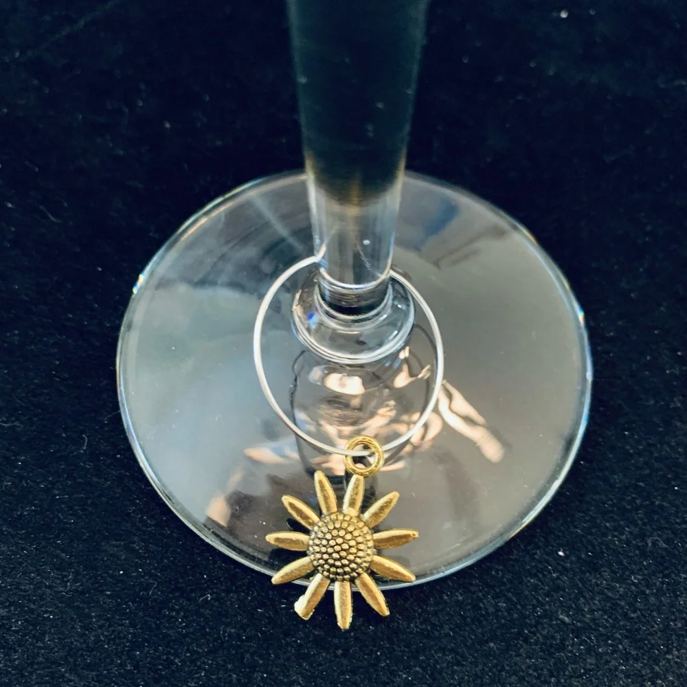 Sunflowers themed Wine Glass Charm tags set of 8